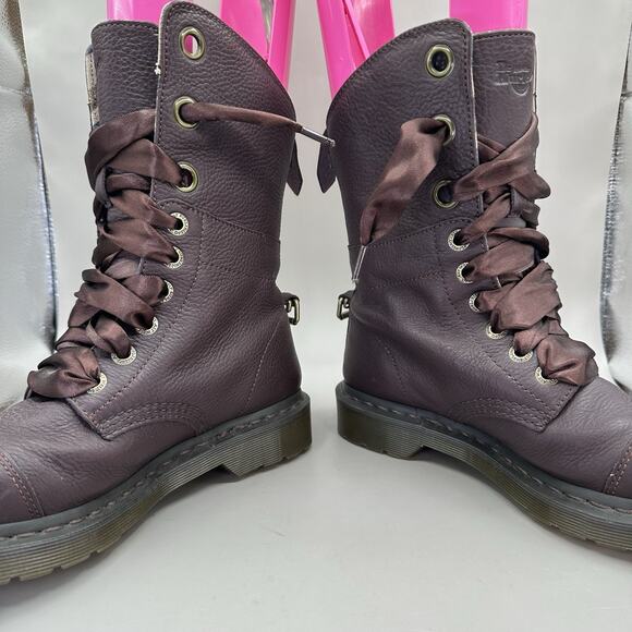 Dr Martens Aimilie Women’s Sz 8 Union Jack Flag Combat Fold Down Boots Oxblood - Picture 4 of 11